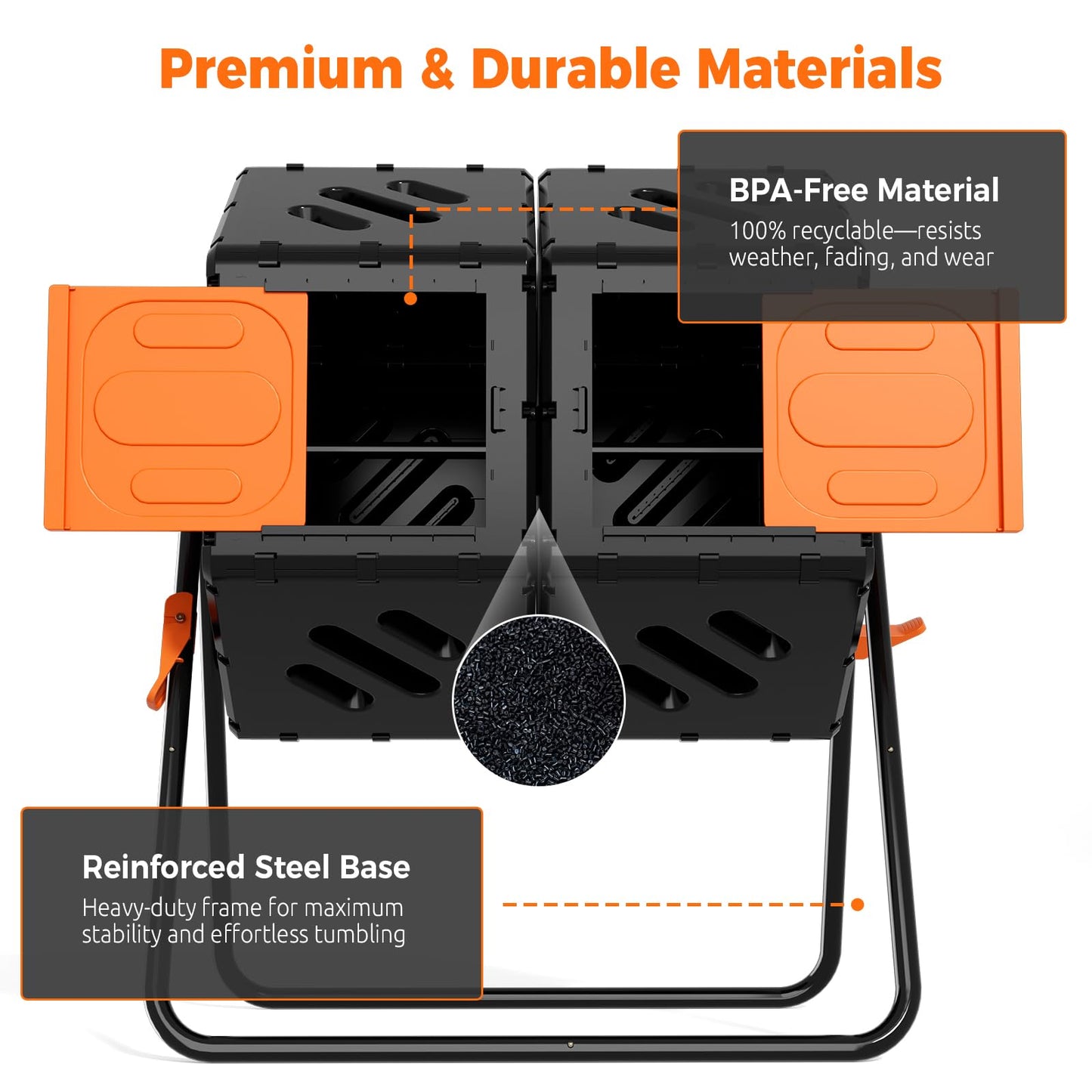 Cozurra 45 Gallon (170L) Compost Tumbler Outdoor, Dual Chamber Compost Bin with 360° Rotating Design, Adjustable Vents, Easy Assembly, Large Openings for Kitchen, Garden & Yard Waste
