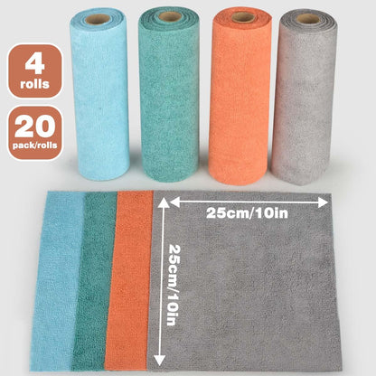 CONLI 4 Roll Microfiber Cleaning Cloth 80 Pack Reusable Microfiber Towels for Household Cleaning and Car Cleaning Easy Tear-Away and Lint Free