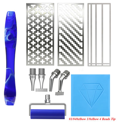Diamond Art Pen, with 1,4,Elbow 1, 4 Angled Multiplacer Nibs, Stainless Steel Square Diamond Painting Ruler, Drilling Pen Kit with Screw Roller Tool with Putty for Diamond Art Kits for Adults (Blue)