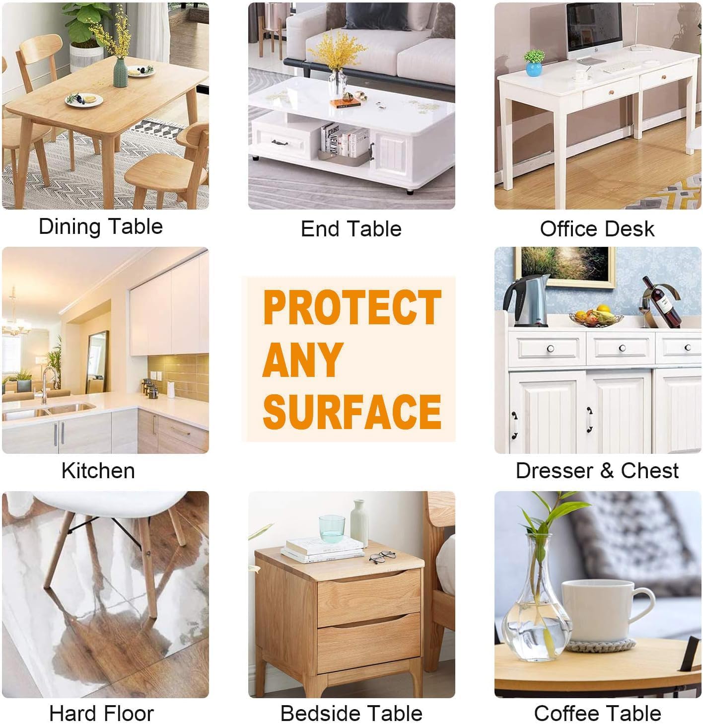 22x44 Inch PoPoTo New Clear Plastic Tablecloth Coffee Dining Kitchen End Table Protector Cover Wipeable Water Resistant