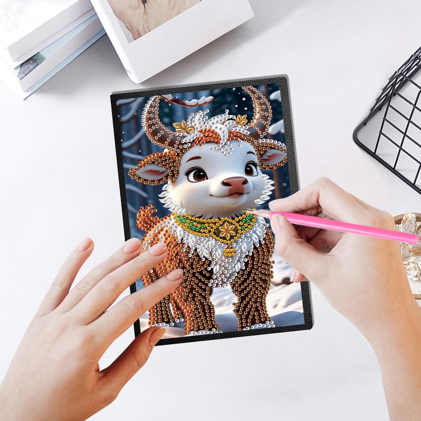 JZHYOAN Dairy Travel Drawing Message Art Notebook for Adult Diamond Painting Blank Notebook Kits DIY Special Shape Diamond Art Note Book Cross Stitch Mosaic Notepad for Office Work Desk Decoration