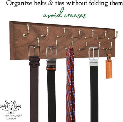 28 Closet, 4.25''Hx16''L Treehouse Belt Organizer Rack, Holds Over Large Belts, Sturdy Metal & Sturdy Wood Storage