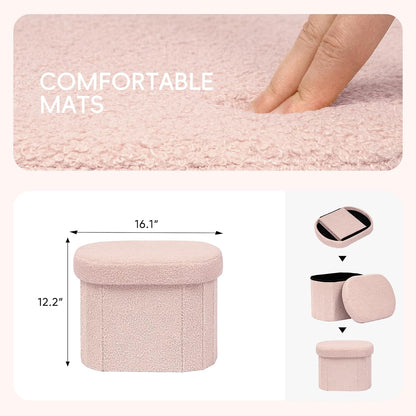 16.1"x12.2"x12.2" PINPLUS Storage Ottoman Boulce Tufted Oval Small Ottomans for Living Room Foot Rest with Storage