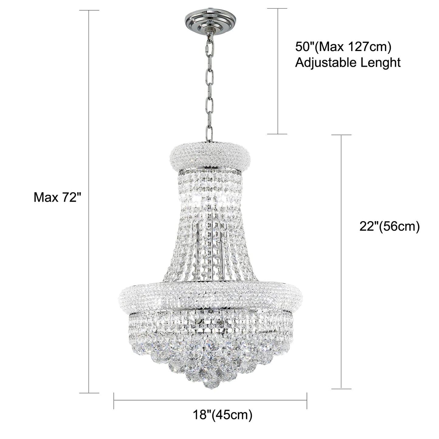 chandiry 10 Lights Chrome Finish Empire Crystal Chandelier Lighting for Dining Room Living Room Foyer Hallway Bedroom Entryway (Dia 18'')