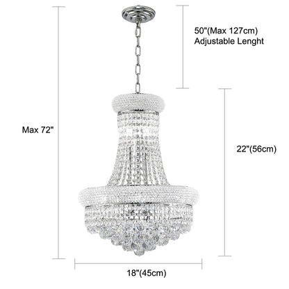 chandiry 10 Lights Chrome Finish Empire Crystal Chandelier Lighting for Dining Room Living Room Foyer Hallway Bedroom Entryway (Dia 18'')