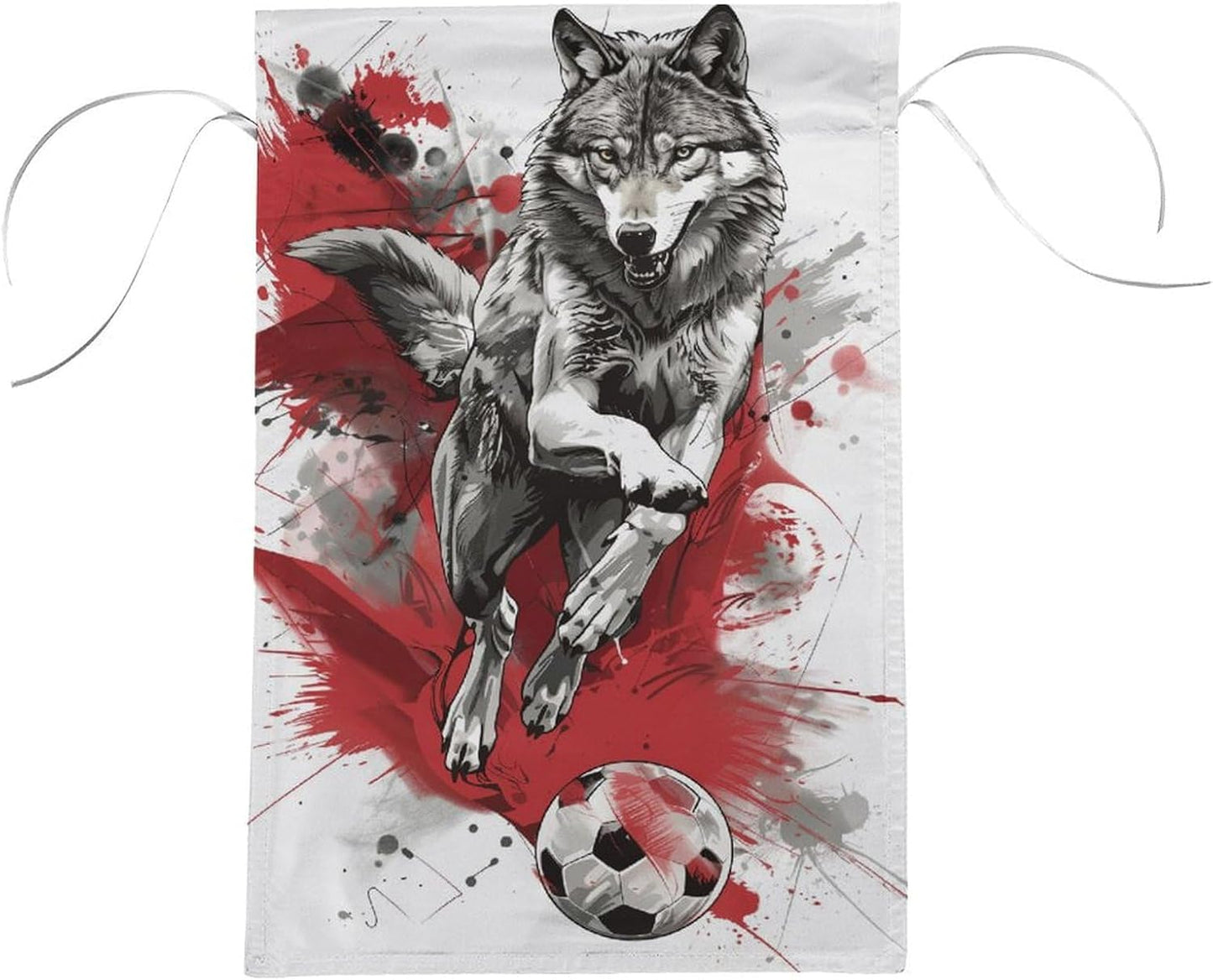 Wolf Playing Soccer Garden Flag Silver and Black Double Sided 12x18 Inches for Holiday Decoration Home Decor