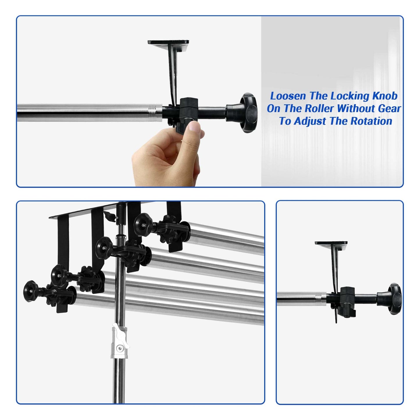 MagicLine Photography Backdrop 4 Roller Support System, 118 inch Stainless Steel Crossbars Manual Backdrop Stand,Wall/Ceiling/Light Stand Mount Background Holder for Home & Studio(Stability)