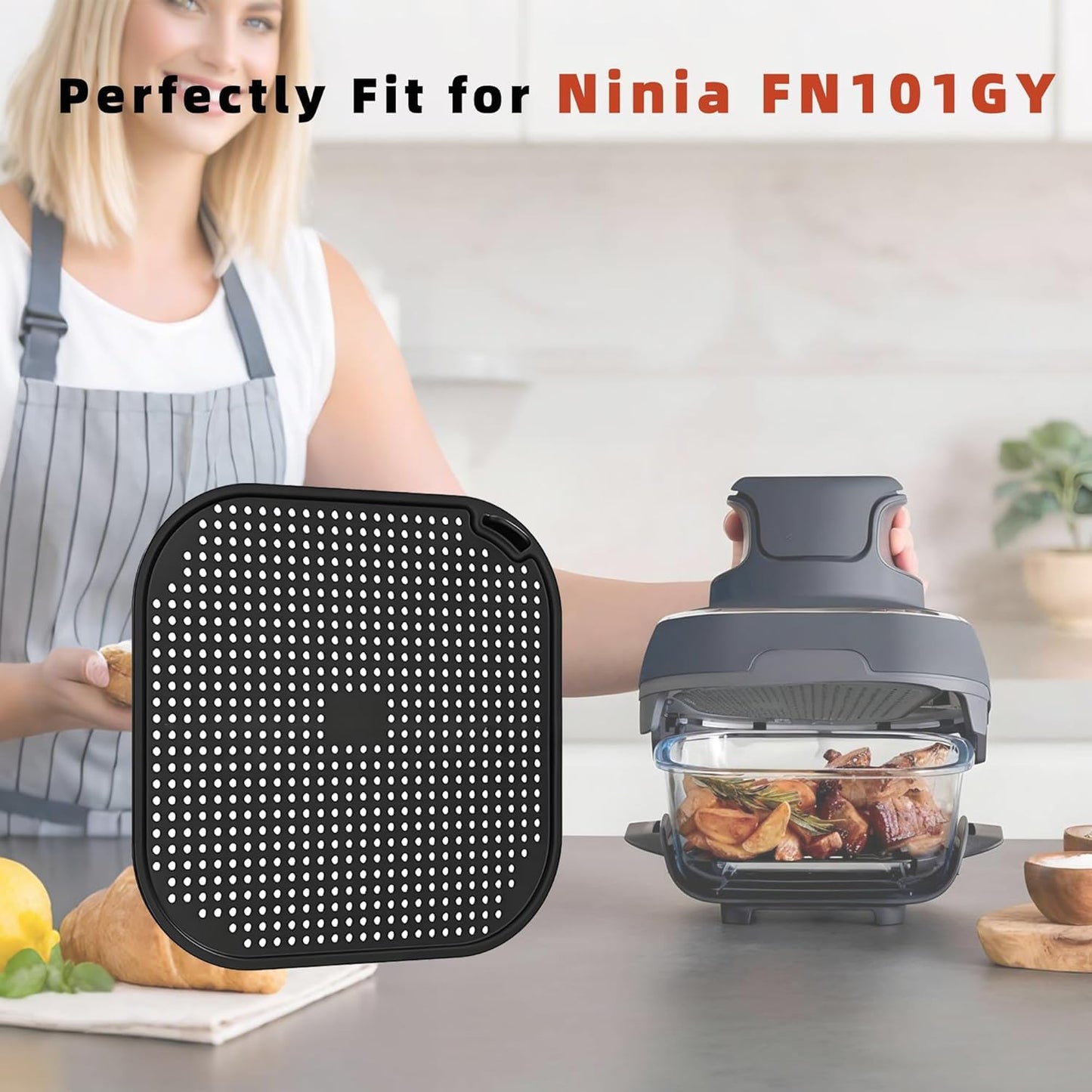 Silicone Splatter Shield for Ninja FN101 Air Fryer, Heat Resistant Silicone Splash Guard Mat for Ninja Crispi Air Fryer, Food-grade Air Fryer Accessories, 2 Pack (Black&Grey)