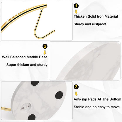 Livabber Banana Holder with Marble Base, Metal Banana Hanger Modern Tree Stand with Hook, Stylish Banana Keeper Fresh Fruit Storage Organizer Freestanding for Kitchen Countertop (Gold, Single Hook)