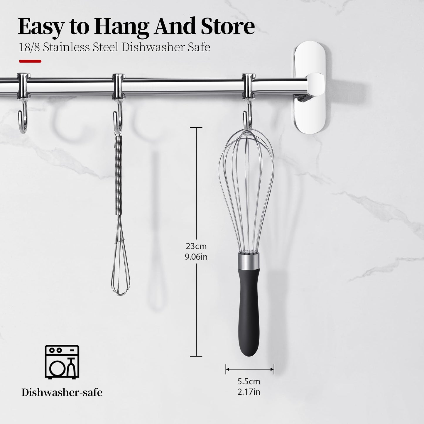 Lilybeam Small Whisk: Stainless Steel 9in Wire Balloon Wisk Kitchen Egg Whisker Heavy Duty Hand Mixer for Cooking Baking Whipping Blending Mixing Stirring Sauce, Flour, chocolate (Black)