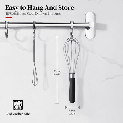 Lilybeam Small Whisk: Stainless Steel 9in Wire Balloon Wisk Kitchen Egg Whisker Heavy Duty Hand Mixer for Cooking Baking Whipping Blending Mixing Stirring Sauce, Flour, chocolate (Black)