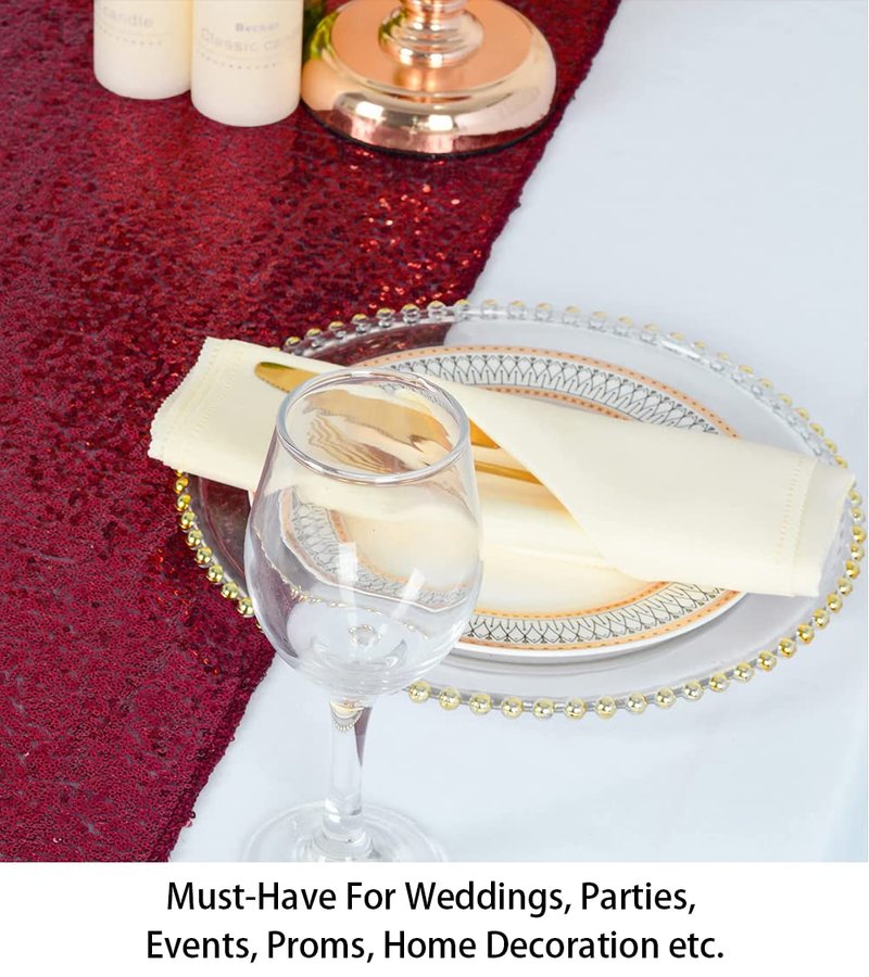 ShinyBeauty Sequin Table Runner Burgundy 12x108-Inch Wedding Table Runners Pack of 15 Wine Table Covers for Party Bridal Shower Decorations Glitter Table Runner for Baby Shower Birthday Party Table