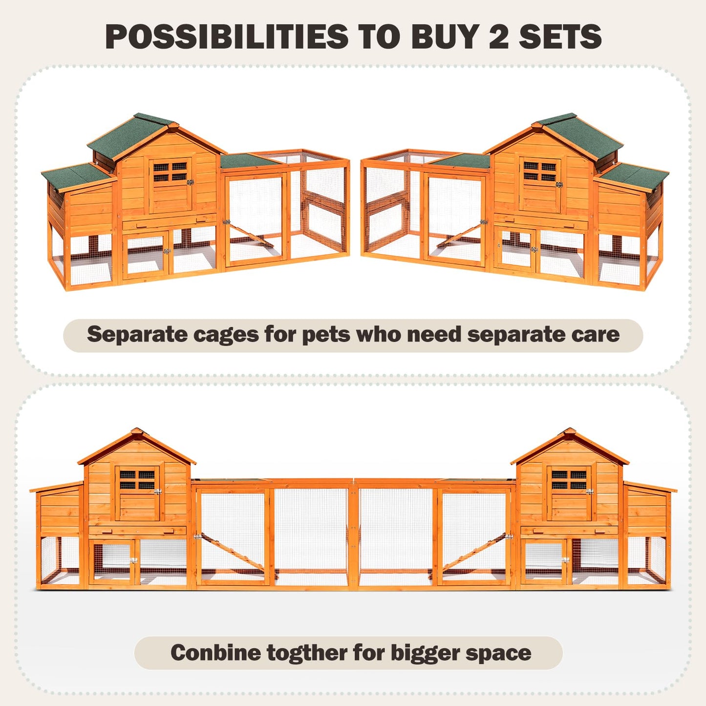 Large Wooden Chicken Coop for 4-6 Chickens, Secure Outdoor Hen House with Enclosed Run, Weather-Resistant Roof, Easy-Clean Slide-Out Tray & Nesting Boxes (Includes 2 Training Eggs)