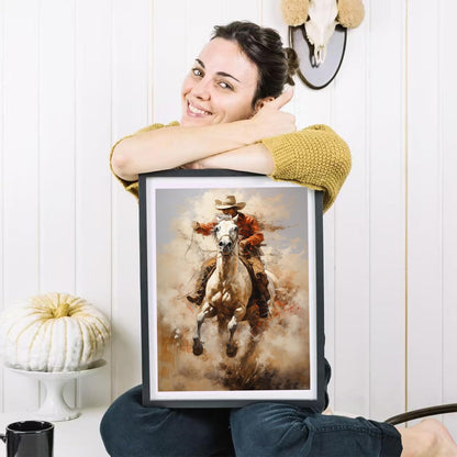 HMDIIMGE 5D Diamond Art Painting Kits for Adults Western Cowboy Riding Horse Round Full Drill Gems Cross Stitch Art Kit DIY Canvas Painting by Diamond Mosaic Craft for Home Decoration 30x40cm