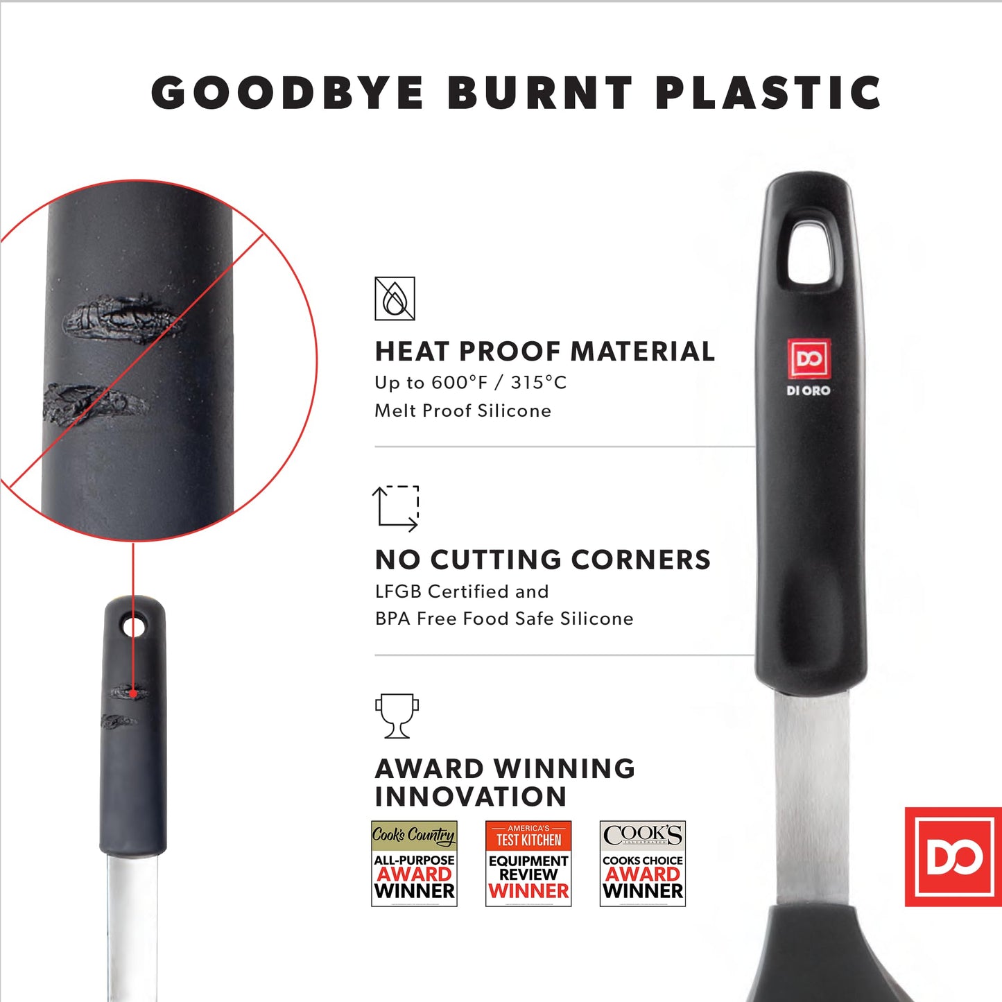 DI ORO Spatulas for Kitchen Use - Forever Warranty - 600°F Heat Resistance Silicone - Turner Spatula Set for Cooking - BPA Free Wide Pancake Spatulas - Egg Flippers for Nonstick Cookware Safe (2pc)