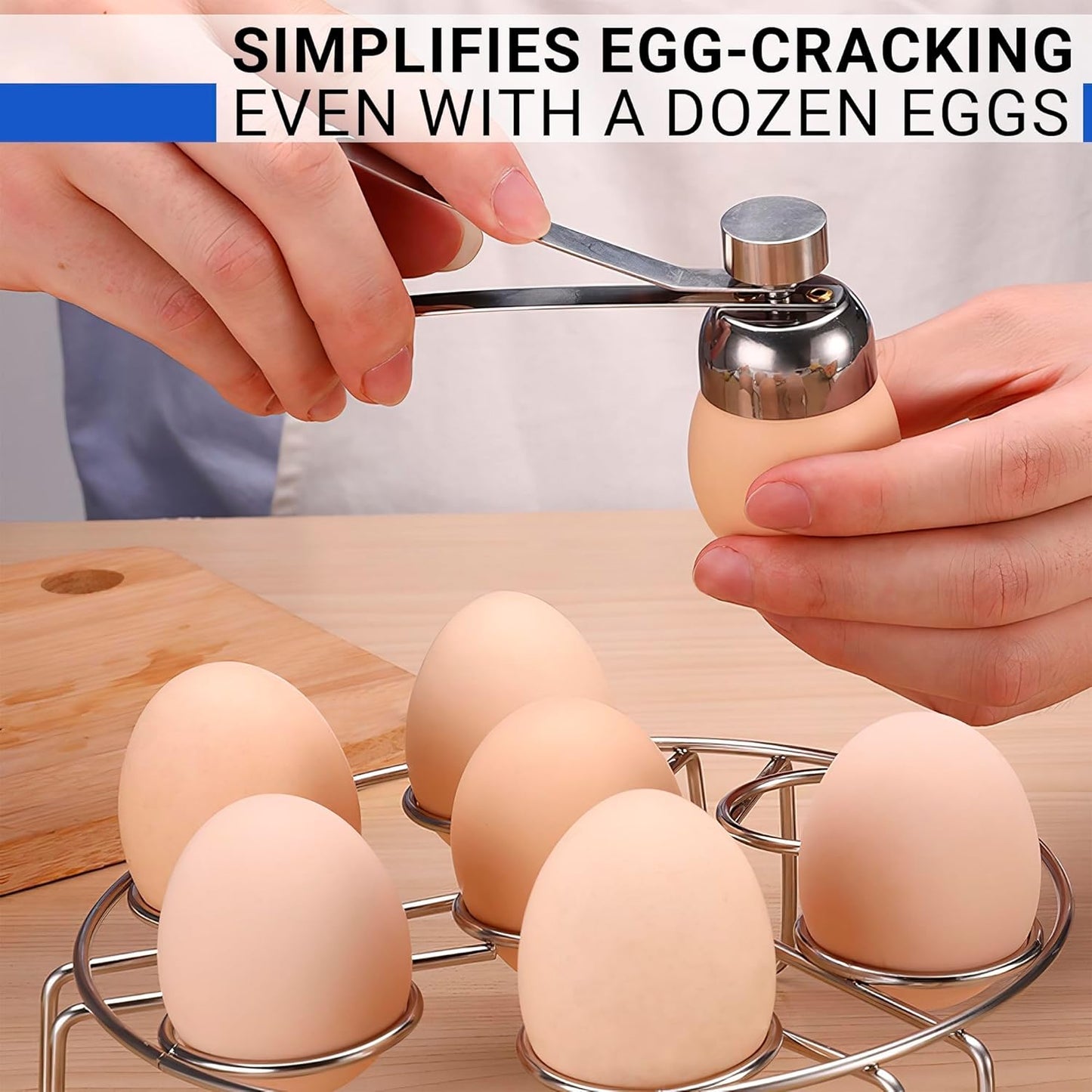 Egg Cracker Tool for Raw Eggs - Stainless Steel Shell Opener with Ergonomic Design, Adjustable Effort, Durable Build