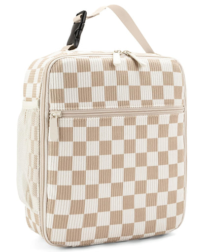 OYLOLA Lunch Box for Women Men Adult Insulated Lunch Bag Women Men Small Reusable Lunchbox for Work Picnic Travel (Beige-Brown Plaid)