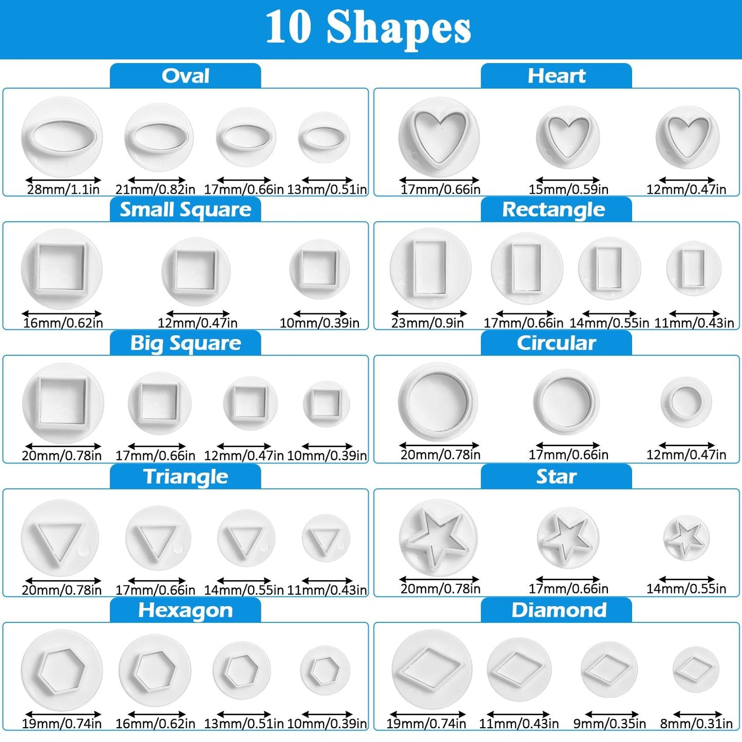 35PCS Mini Cookie Cutters Set, Fondant Cake Cookie Plunger Cutter, Plastic Biscuit Plunger, Geometric Shape Fondant Decorating Mold (Heart/Star/Circle/Square/Diamond/Triangle/Hexagon/Rectangle/Oval)