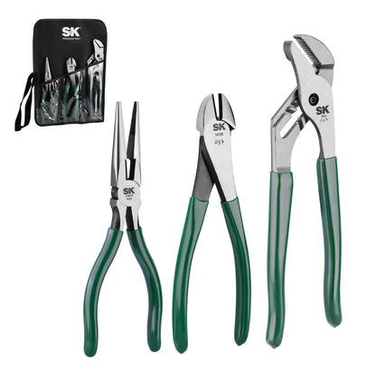 SK Tools USA 3 Piece Water Pump Pliers Set: Diagonal Cutting, Long Nose Cutting, Tongue & Groove | 17840