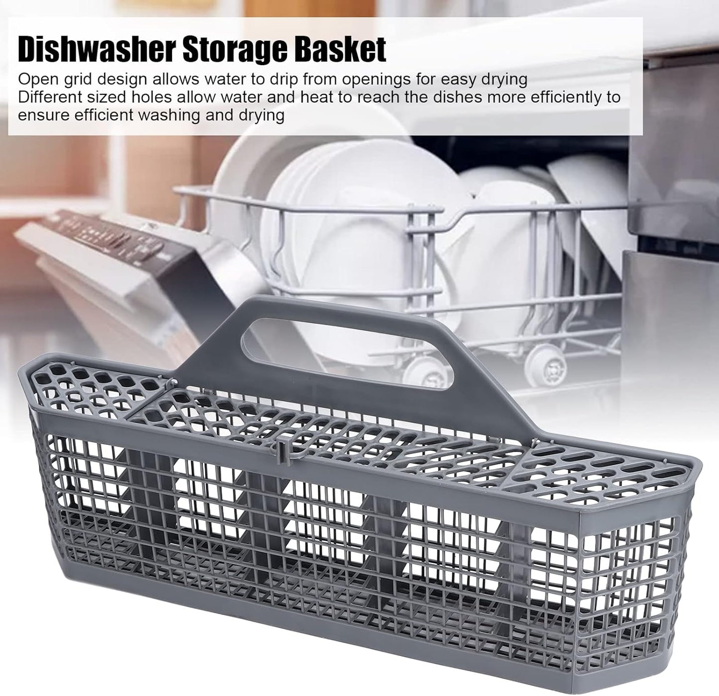 Dishwasher Universal Silverware Replacement Basket, Plastic Cutlery Basket with Open Grid, 19.7 X 8.3 X 3.7in