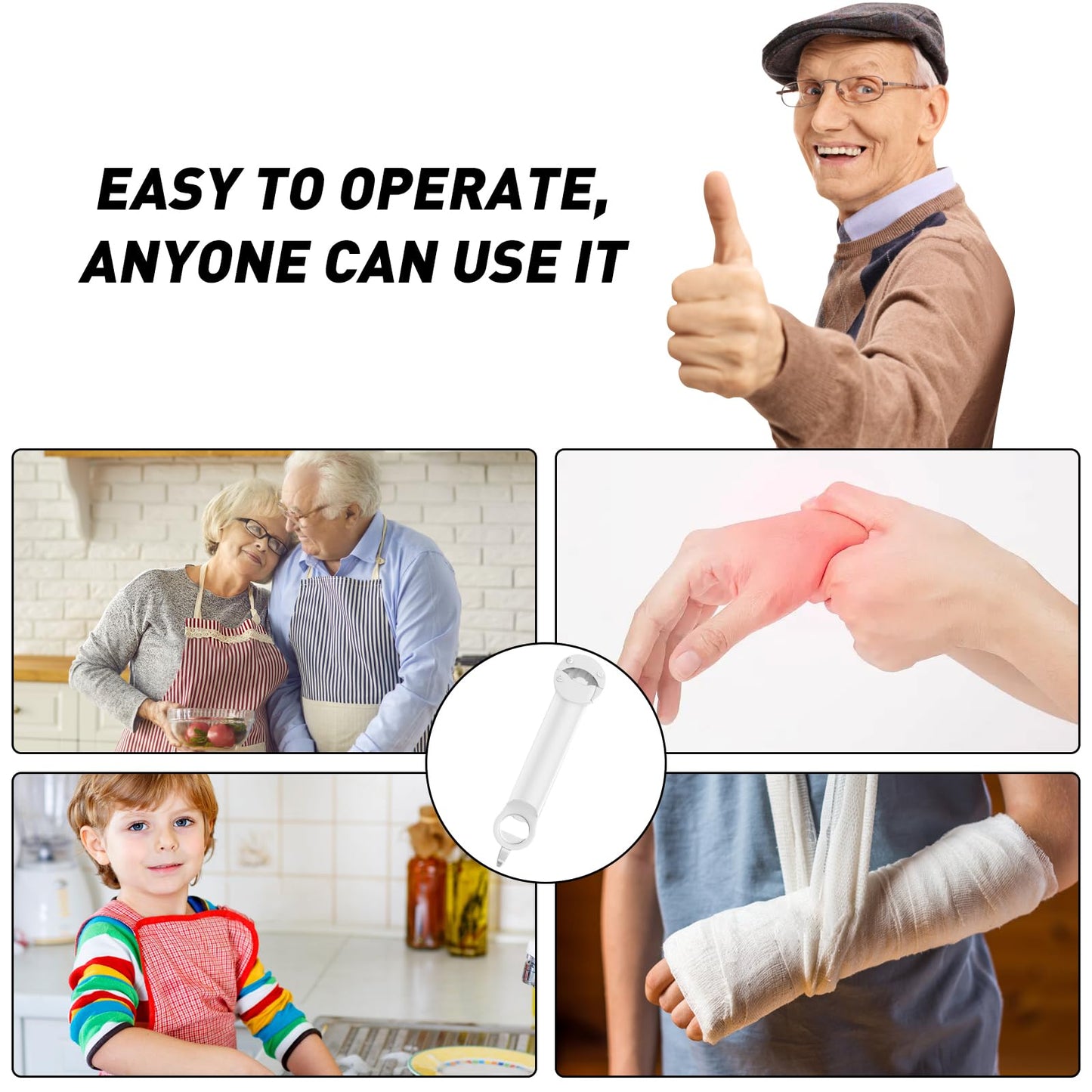 Banyaa Jar Opener Bottle Opener for Seniors with Arthritis, Multi Retractable Magnetic Can Opener, Jar Grippers for Opening Jars, Kitchen Gadgets for Weak Hands and Senior Arthritis (White)