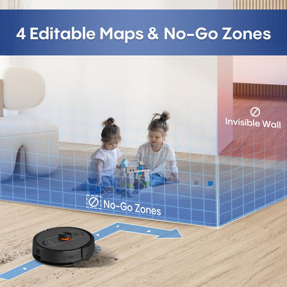 eitton Robot Vacuum and Mop Combo, 6000Pa Strong Suction, LiDAR Navigation, Self-Emptying Dock,90-Day Hands-Free,Smart Mapping,WiFi/App/Alexa,Robotic Vacuum for Pet Hair, Dust, Hard Floors and Carpets