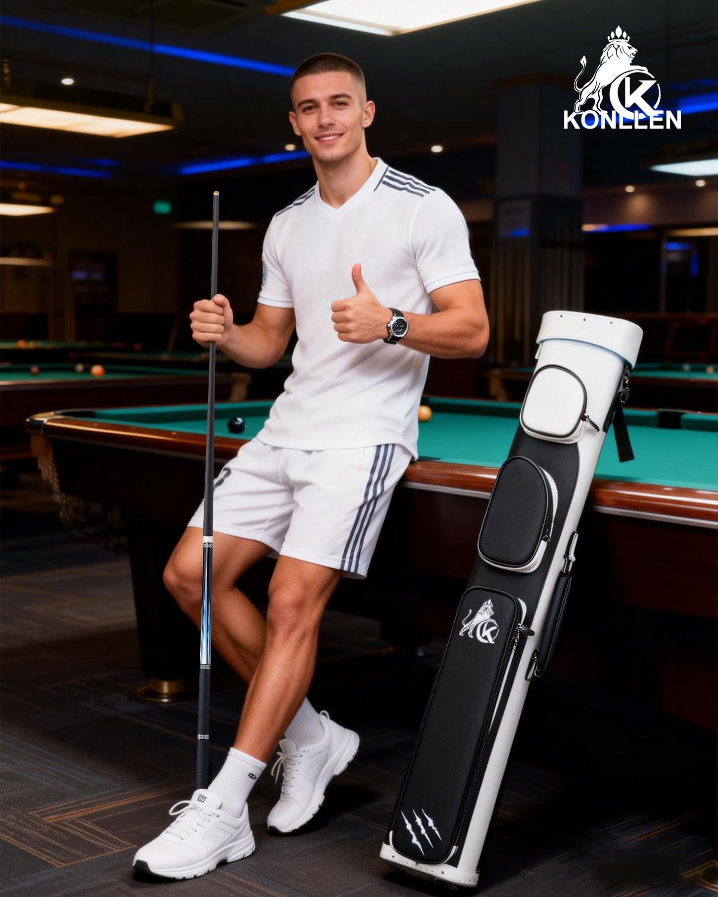 KONLLEN 2.0 Pool Cue Complete Set with Case & Extras | Hand-Inlaid Carbon Fiber Pool Cue with Professional Taper | Low Deflection Shaft for Adults & League Players