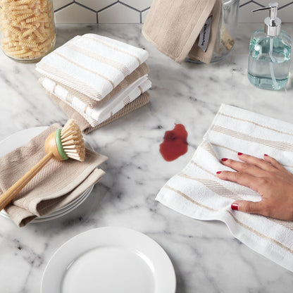 KitchenAid Albany Dishcloth 8 Pack Set, Milkshake/White, 12"x12"