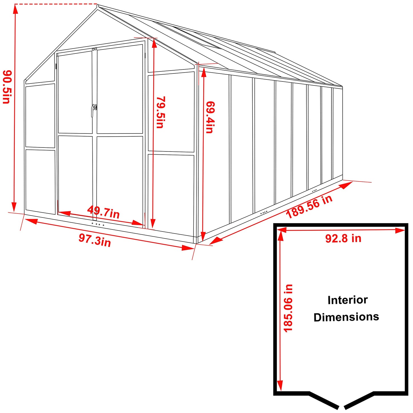 VEIKOU 8' x 16' Polycarbonate Greenhouse for Outdoors, Walk-in Green House with 2 Vents, Aluminum Frame, Riveted Structure, Greenhouse Kit for Outdoor Backyard, Garden, Gray