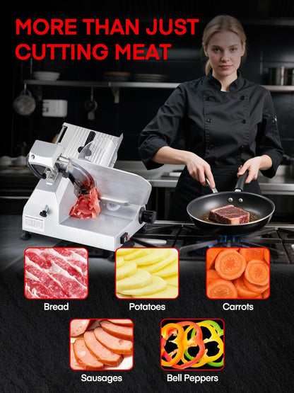 Meat Slicer 370W Commercial, Electric 12 inch Food Deli Slicer for Restaurant, 130 Pcs/Min Premium Chromium-plated Steel Blade, Semi-Auto Meat Slicer for Home Use