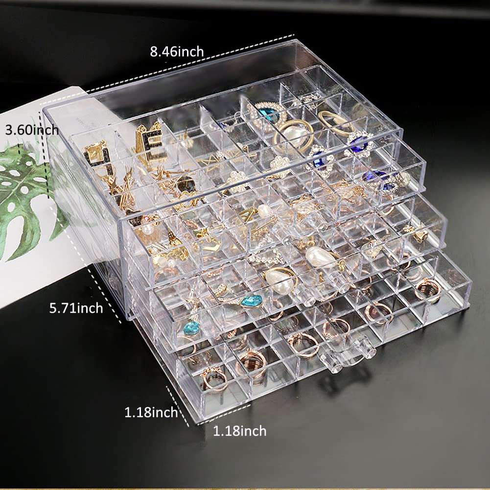 MIOINEY Compartment Storage Box 72 Grids Acrylic Organizer Box with 3 Drawers Storage Containers Transparent Organizer for Crafts Art Supply Painting Nail Tip Bead Earring Ring (Clear)