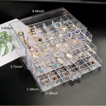 MIOINEY Compartment Storage Box 72 Grids Acrylic Organizer Box with 3 Drawers Storage Containers Transparent Organizer for Crafts Art Supply Painting Nail Tip Bead Earring Ring (Clear)
