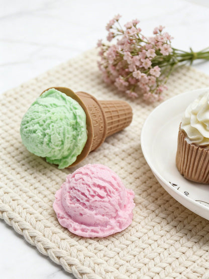 Liiaiyter Ice Cream Silicone Mold with Edge, 2 Pieces Ice-Creams Resin Candle Mold, Soap Mold for Wedding Birthday Party Decor Soap Craft DIY Crafts Chocolate Fondant(Ice-Cream Ball)