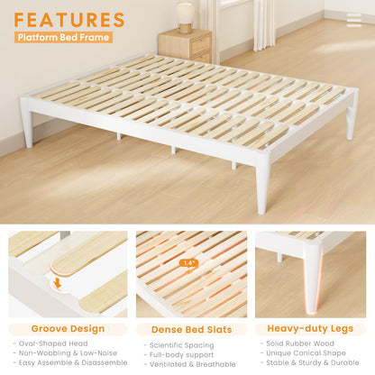IOTXY King Platform Bed Frame - Solid Wood 16-Inch Height Mattress Foundation Base with Densely Slats and Heavy-Duty Support Legs, No Box Spring Needed, White
