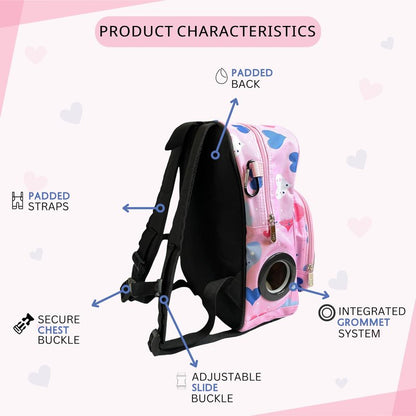 therathreads Junie Feeding Tube Backpack for Kids Enteral Feeding Pumps (EnteraLite Infinity and Kangaroo Joey), G Tube, J Tube, GJ Tube, PEG Tube Bag fits 500mL to 1L Capacity Bags (Hearts)