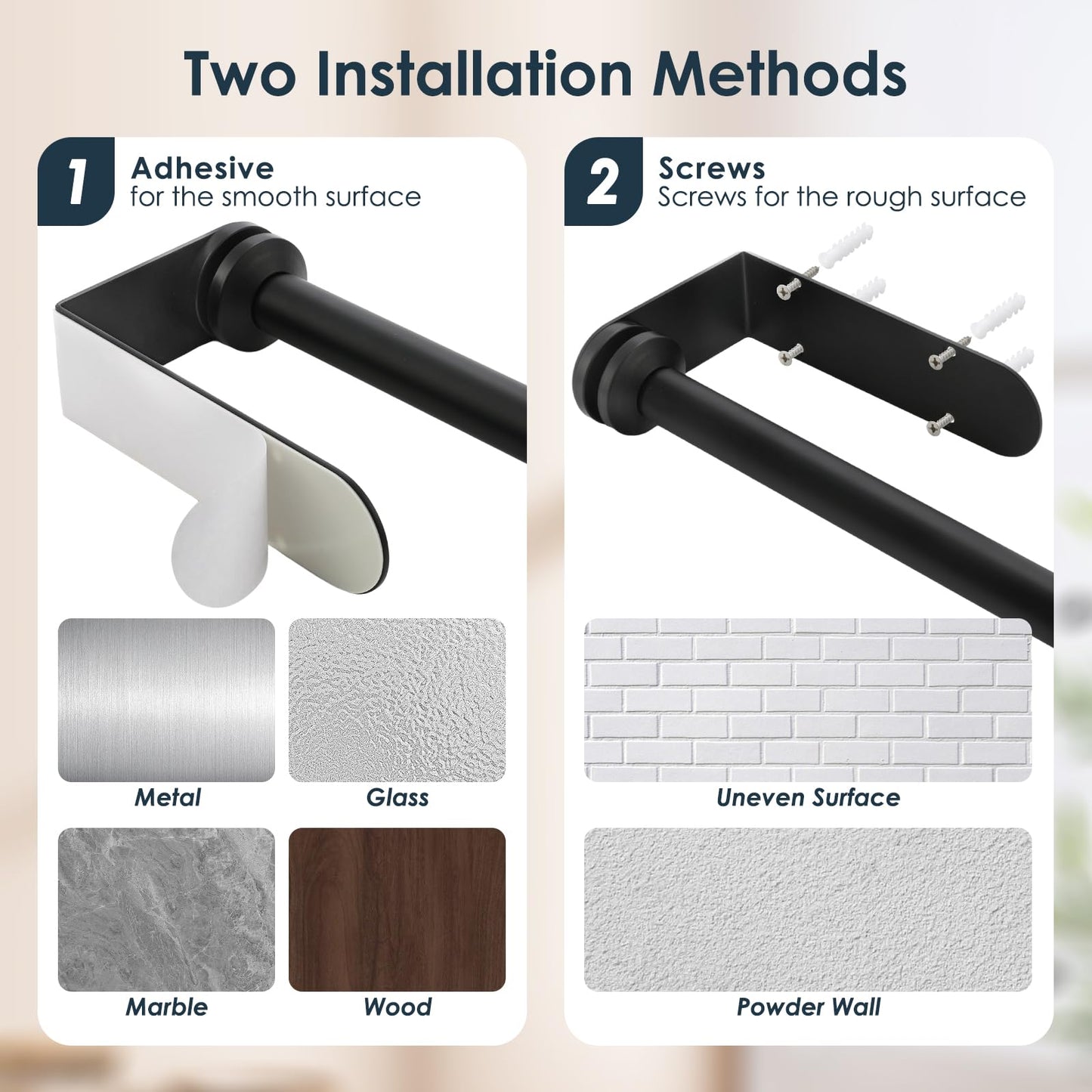 theaoo Under Cabinet Paper Towel Holder for Kitchen, Easy One-Handed Tear, Quick Release Knob for Easy Roll Loading, Wall-Mounted Dispenser, Self-Adhesive or Drill Mounting, Black Stainless Steel