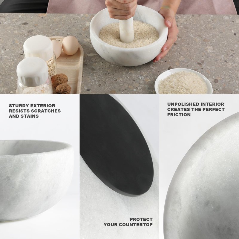 Koville Marble Mortar and Pestle Set, 8" Extra Large Grinder Bowl for Guacamole, Salsa, Pill Crusher, Spice, Herb, Garlic, Nut, Heavy Duty Grinder for Kitchen(Namib Fantasy)