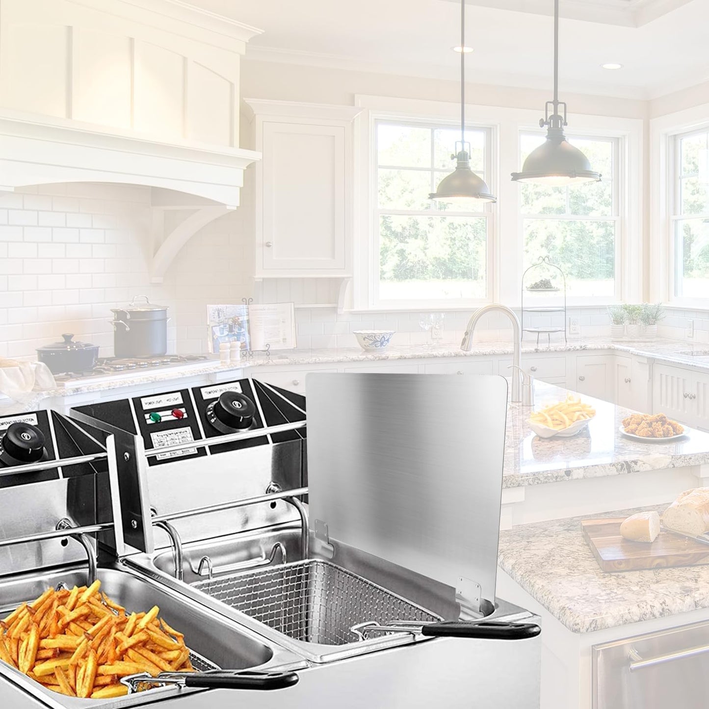 Zipcase Stainless Steel 20-1/2" W x 18" H Universal Side Fryer Splash Guard for Commercial Fryers Fitting 0.5" - 1" Side, Pack of 1
