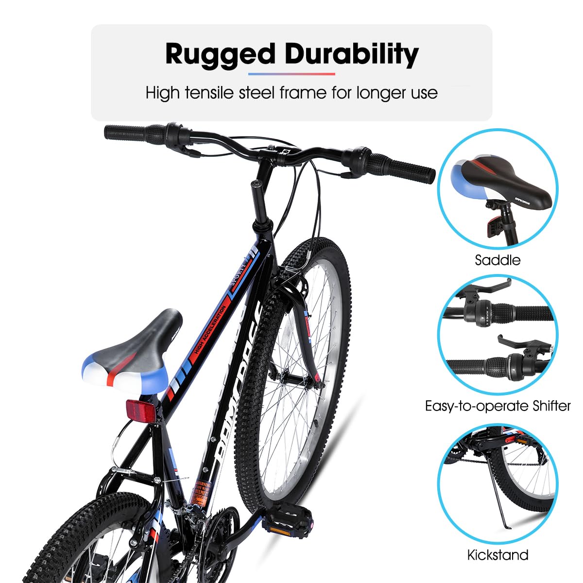 HH HILAND 24 26 inch Mountain Bike for Men Women, 18 Speeds High-Carbon Steel Frame, Sport Cycling MTB Bicycle for Adult