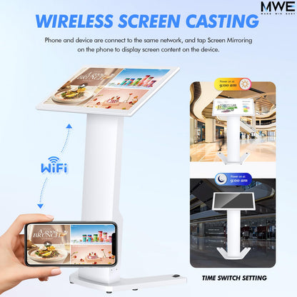 MWE 43 Inch Touch-screen Self Service Kiosk, Floor Standing Digital Signage Display, FHD Information Kiosk, 2 Speakers, Interactive Display for Mall Navigation/Self-Ordering/Advertising/Retail Store