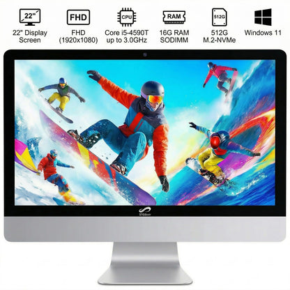 STGSivir All in One Desktop Computer, 22" FHD Display, Intel Core i5 up to 3.0GHz, 16GB RAM, 512GB SSD, WiFi, BT 5.0, Webcam, Windows 11 Home