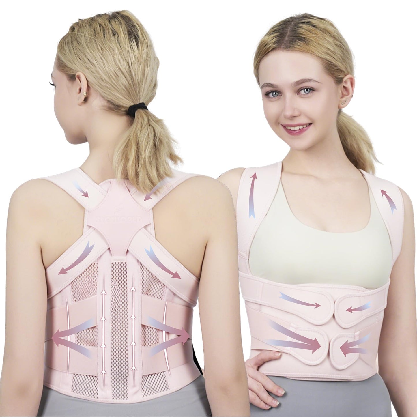 Posture Corrector for Women and Men Upgraded Back Brace, Adjustable Back Support for Upper and Lower Back Pain Relief, Shoulder Straightener for Hunchback, Scoliosis, Lumbar, Spine (Pink, Large)