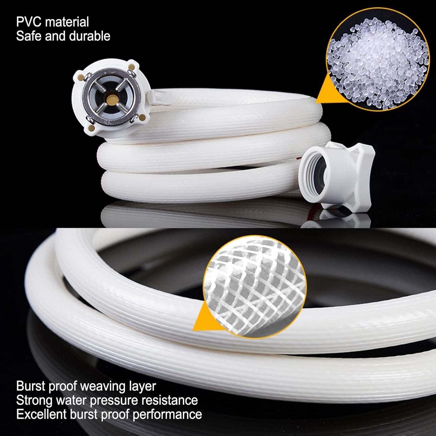 Washing Machine Water Inlet Hose, Double Buckle Fixation G3/4 Thread Soft PVC Hoses with Metal Connector (2m)