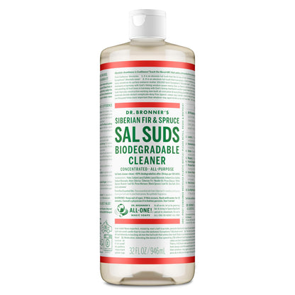 Dr. Bronner's Sal Suds Biodegradable Cleaner (32 oz) – All Purpose Pine Mop Detergent for Floors, Laundry & Dishes, Multi-Surface Concentrate, Heavy-Duty Degreaser