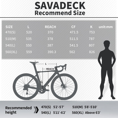 SAVADECK Carbon Disc Road Bike, Integrated Design Racing Bicycle Carbon Frame Carbon Fork with Shimano SORA R3000 Derailleur System 18 Speed Disc Brake Road Bike for Men or Women(White,56cm)