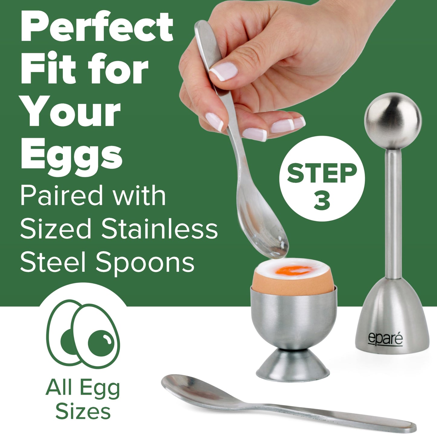Epare Egg Cracker Topper Set & Steel Egg Cracker Topper Set - Complete Soft Boiled Egg Tool Set - Includes Egg Cups Cutter & Spoons - Holder Cup Spoon & Peeler - Easy Eggs Opener