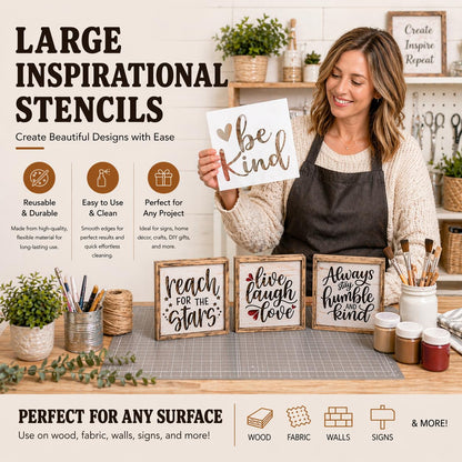 20 Piece Inspirational Word Stencil Set, Stencils for Painting on Wood, Canvas - Quotes Include Dream, Faith Hope Love - Stencils for Crafts Reusable – Drawing & Signs - 8 Inch