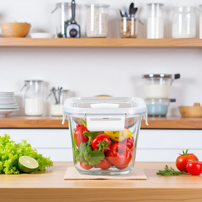 H.JSS WDJS 4 Cup Square Glass Food Storage Container with Lids, Square Glass Soup Container with Airtight Lids, 32 OZ Food Prep Bowls for Leftovers, Salad, Microwave、Fridge、Dishwasher Safe (4 Pack)