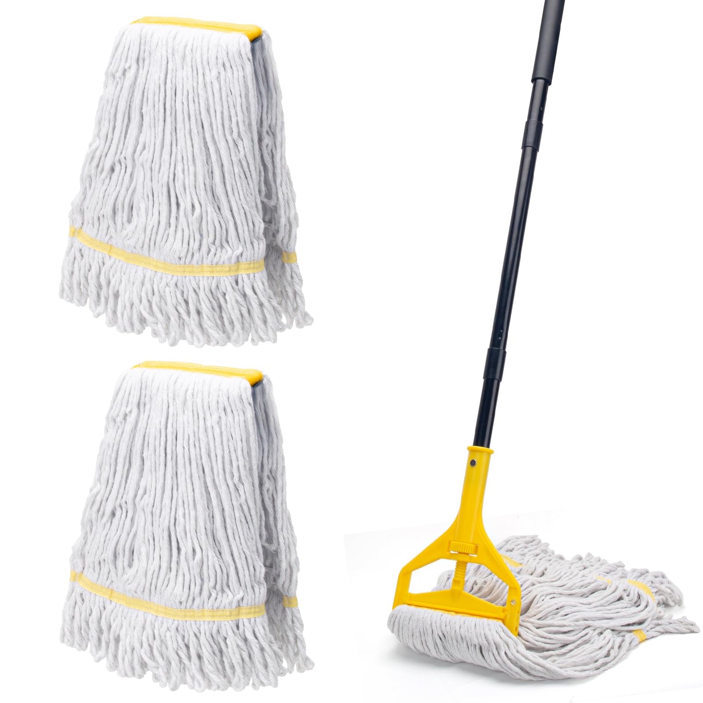 Commercial Mop with 3 Extra Large Replacement Heads,59" Long Handle Heavy Duty Industrial Mops for Floor Cleaning,Looped-End String Wet Cotton Mop for Home,Kitchen,Office,Garage,Concrete/Tile Floor