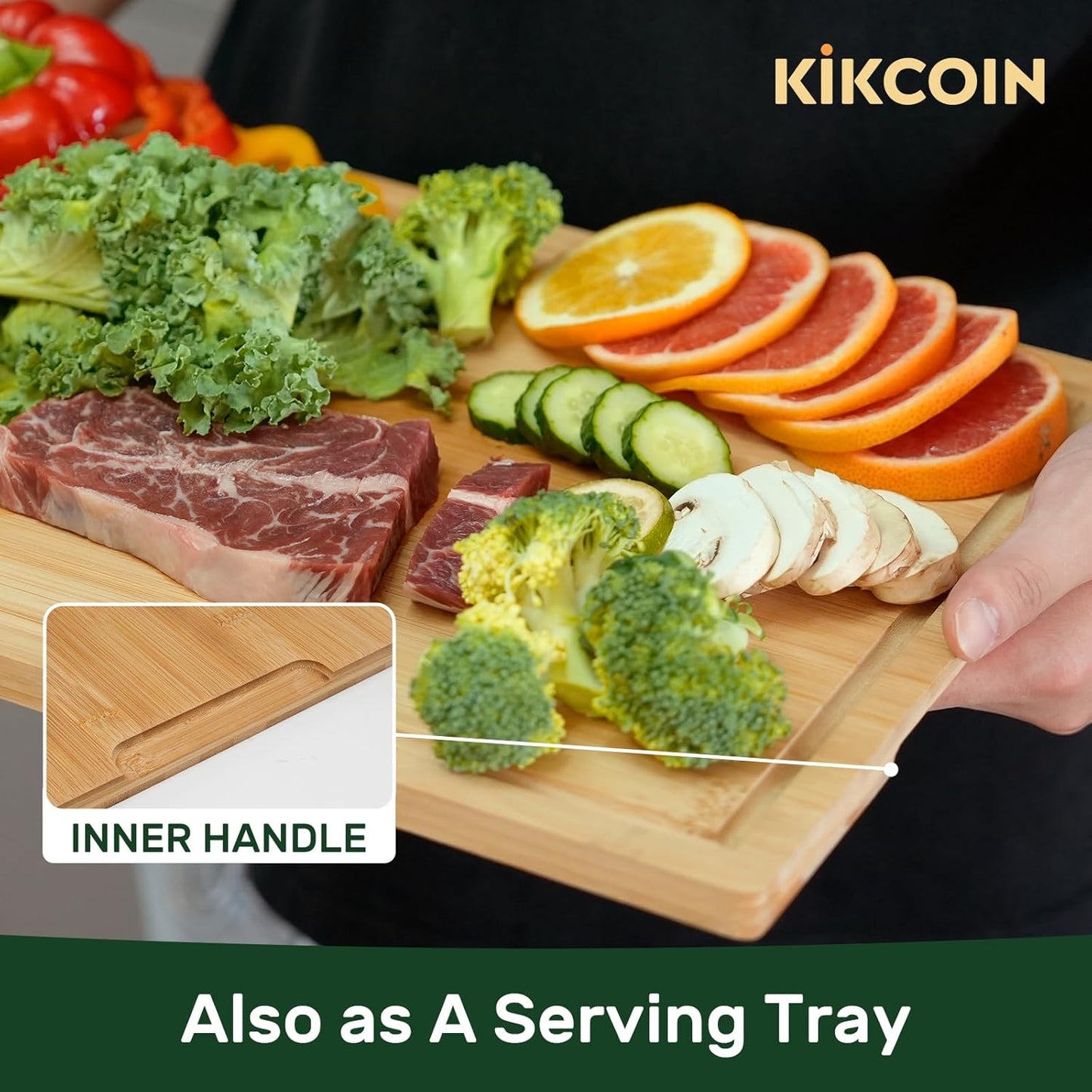 2418 Kikcoin Bamboo Cutting Boards for Kitchen, Wooden Healthy Cutting Boards for Charcuterie, Vegetables, Cheese